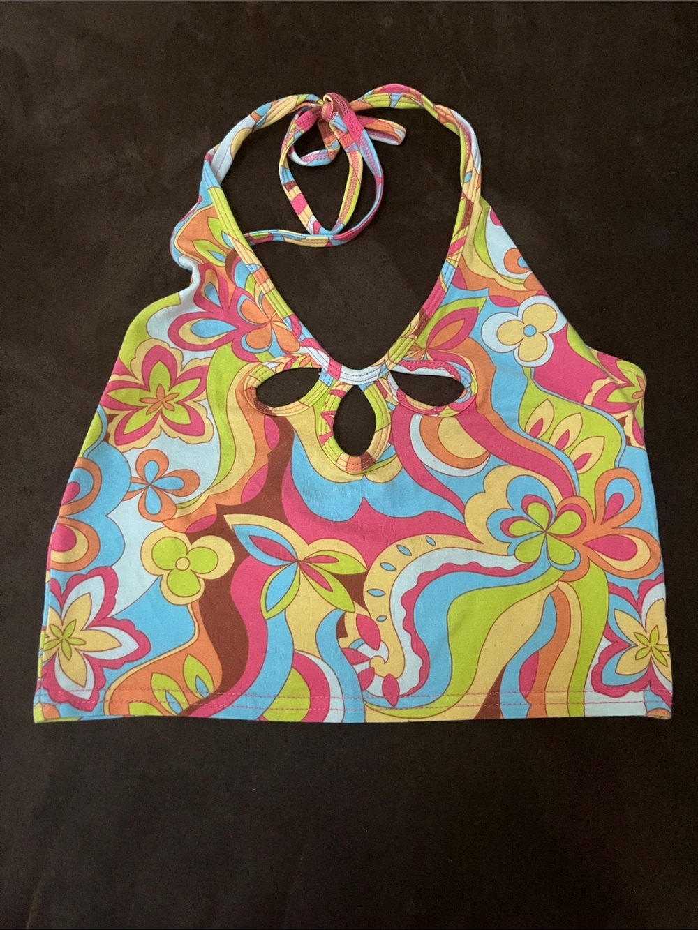 Halter Crop Top in Multicolor Psychedelic Floral Print